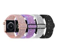 Lot de 4 bracelets de sport Loop compatibles avec Apple Watch 38 mm, 40 mm, 41 mm, bandes ondulées en nylon élastique, 38mm/40mm/41mm, No Gemstone