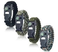 Lot de 4 bracelets de survie | Ensemble de bracelets en paracorde 5 en 1 avec démarreur de feu, boussole et sifflet | Équipement d'extérieur d'urgence pour le camping, la randonnée, réglable (115