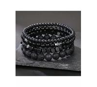 Lot de 4 Bracelets élastiques en Pierre de Lave Mate et Perles en Bois inhabituelles avec entretoise - par défaut