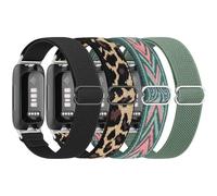 Lot de 4 bracelets élastiques pour Fitbit Inspire 3 pour homme et femme - Bracelet souple et réglable en nylon - Bracelet de rechange pour traqueur d'activité Fitbit Inspire 3 (noir + léopard + flèche