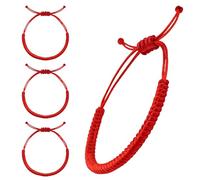 Lot de 4 bracelets en cordon rouge tressé Kabbale réglable - Bracelet d'amitié fait à la main - Amulette de protection pour amitié, bonheur, anniversaire, pour femme, homme, adolescent