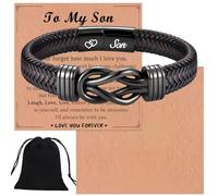 Lot de 4 bracelets en cuir pour garçon avec 2 cartes et pochette en velours noir, cadeaux d'anniversaire pour fils, petit-fils, frère, père, mari, adolescent, garçon, pour lui le jour de Noël, fête