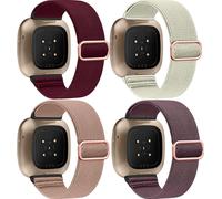 Lot De 4 Bracelets En Nylon Extensible, Compatibles Avec Fitbit Versa 4/Fitbit Versa 3/Fitbit Sense 2/Fitbit Sense, Bracelet Sport Tissé Doux Réglable Pour Homme Et Femme