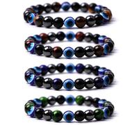 Lot de 4 bracelets en perles de pierre naturelle pour homme et femme - Bracelets élastiques élégants pour amis et navires