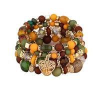 Lot de 4 bracelets en perles de verre acrylique avec motif arbre de vie en forme de cœur - Élastique - 18 cm, One Size, Résine, Pas de pierre précieuse