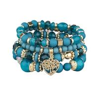 Lot de 4 bracelets en perles de verre acrylique avec motif arbre de vie en forme de cœur - Élastique - 18 cm, One Size, Résine, Pas de pierre précieuse
