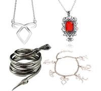 Lot De 4 Bracelets Et Collier Avec Pendentif « City Of Bones » D'isabelle Lightwood - Serpent Fouet Électrique - Inspiré Des Symboles De Rune Angélique