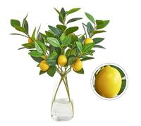Lot de 4 branches de citron artificielles avec citrons en mousse et feuilles en soie pour arrangement de vases, tiges de citronnier artificielles pour décoration intérieure dans les espaces de vie et
