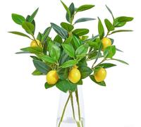 Lot de 4 branches de citron artificielles pour décoration de vase avec texture réaliste en mousse d'agrumes et de verdure en soie pour une décoration intérieure toute l'année