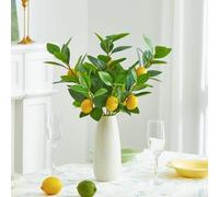 Lot de 4 branches de citron artificielles pour vase avec citrons en mousse réalistes et feuillage en soie pour la maison, le bureau, le restaurant et la vente au détail