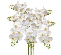 Lot de 4 branches d'orchidée artificielles Phalenopsis - Fleurs blanches décoratives - Décoration réaliste - Avec 9 fleurs