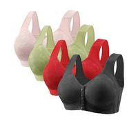 Lot de 4 Brassiere Femme sans Armature Soutien Gorge Fermeture Devant Soutien Gorge Push Up sous Vetements Feminins Sexy Brassière Soutiens-Gorge Bra Top 2025 Mes Commandes Multicolore M