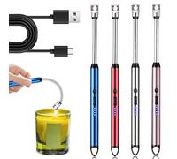 Lot de 4 briquets à arc électrique - Rechargeable par USB - Allume-bougie plasma - Briquet long - Convient pour allumer des bougies, le barbecue, la cheminée (rouge + bleu + or rose + gris