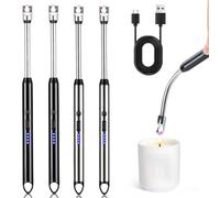 Lot de 4 briquets à arc électrique - Rechargeable par USB - Allume-bougie plasma - Briquet long pour allumer des bougies, barbecue, camping, cheminée (noir, gris)