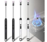 Lot de 4 briquets à arc électrique - Rechargeable par USB - Allume-bougie plasma - Long briquet pour bougies, cuisine, barbecue, camping (noir + argent)