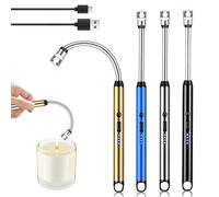 Lot de 4 briquets à arc électrique, rechargeables par USB, avec serrure de sécurité et indicateur de batterie, portable à 360 °, coupe-vent, sans flamme, pour bougies Yankee Candle, barbecue (Bleu)