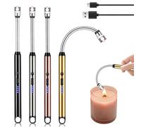 Lot de 4 briquets à arc électrique, rechargeables par USB, avec serrure de sécurité et indicateur de batterie, portable à 360 °, coupe-vent, sans flamme, pour bougies Yankee Candle, barbecue (Argent)
