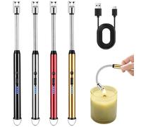 Lot de 4 briquets à Arc électrique, Rechargeables par USB, avec Serrure de sécurité et indicateur de Batterie, Portable à 360 °, Coupe-Vent, sans Flamme, pour Bougies Yankee Candle, Barbecue (Rouge)
