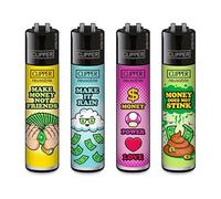 Lot de 4 briquets Clipper (slogan money)