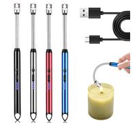 Lot de 4 briquets électriques à arc électrique - Rechargeable par USB - Allume-bougie plasma - Long briquet pour allumer des bougies, barbecue, camping, cheminée (noir, argent, rouge, bleu)