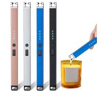 Lot de 4 briquets électriques : briquets phosphorescents, rechargeables par USB, avec serrure de sécurité, sans flamme, pour cuisine, desserts, camping et barbecue