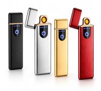 Lot de 4 briquets électroniques Rechargeables avec Micro-USB, sans Flamme, Briquet tempête, Coupe-Vent, Spirale, Arc électrique avec capteur LED d'empreintes digitales pour Bougies