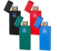 Lot de 4 briquets électroniques USB : briquet électrique USB avec capteur d'empreintes digitales, briquet tactile, allumage double face, briquet tempête sans flamme avec boîte cadeau