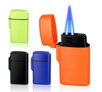 Lot de 4 briquets tempête à double jet - Cadeau pour hommes et femmes - Sans gaz (orange, bleu, vert, noir)