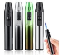 Lot de 4 briquets tempête à gaz rechargeables - Cadeau pour homme - Coupe-vent - Long briquet électrique pour bougies, barbecue, cuisine, cheminée (sans gaz)