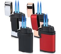 Lot de 4 briquets tempête, coupe-vent, double flamme, rechargeables au gaz butane, idéaux pour bougies, cuisinière, camping, cadeau pour hommes et femmes (sans gaz)