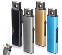 Lot de 4 briquets tempête électroniques : rechargeables par USB Briquet tempête Briquet tempête double face rechargeable au gaz, coupe-vent sans flamme pour bougies (sans gaz)