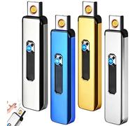 Lot de 4 briquets tempête électroniques rechargeables par USB - Double face - Coupe-vent - Sans flamme - Sans gaz