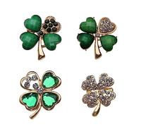 Lot de 4 broches à quatre feuilles incrustées de strass pour pulls, bijoux faits à la main, décorations de sac à dos, pour femmes et hommes