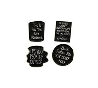 Lot de 4 broches avec citation créative en anglais pour sacs à dos, vêtements et chapeaux, accessoires fantaisie cadeaux pour femmes et filles, cadeau d'anniversaire, 4Pcs, Métal
