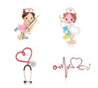 Lot de 4 broches d'infirmière pour femme - Cadeau de semaine d'infirmière - Cœur rouge - Broche stéthoscope - Broche mignonne en émail - Cadeau nuese pour infirmières, étudiants, médecins, Métal, Pas