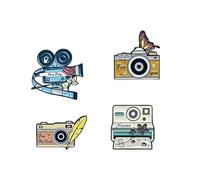 Lot de 4 broches émaillées pour appareil photo classique, broche en alliage esthétique pour sacs à vêtements, motif appareil photo rétro « Nice Day » « For You », cadeaux pour photographes et amateurs