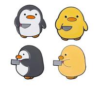 Lot de 4 broches en émail avec motif de canard et pingouin - Décoration personnalisée et créative à suspendre pour sac, Métal Acier inoxydable, Sans pierre précieuse