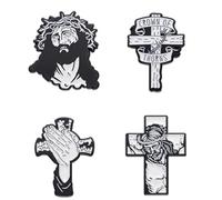 Lot de 4 broches en forme de croix avec mains de Jésus en prière - Broche chrétienne en forme de croix pour homme et femme - Bijoux de Noël - Cadeau de Noël, chapeau, cape, sac, Zinc, Pas de gemme