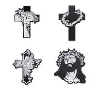 Lot de 4 broches en forme de croix avec mains de Jésus en prière - Broche chrétienne en forme de croix pour homme et femme - Bijoux de Noël - Cadeau de Noël, chapeau, cape, sac, Zinc, Pas de gemme