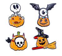 Lot de 4 broches mignonnes citrouille en émail pour homme et femme avec tête de mort, chauve-souris, chapeau de sorcière, balai, accessoire gothique, bijoux pour badges, sacs, chapeaux, vêtements