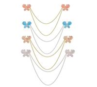 Lot de 4 broches papillon en strass pour homme et femme avec double chaîne à pompons, épingles à insectes, épinglettes pour costume, chemise, écharpe, châle