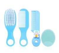 Lot De 4 Brosses À Cheveux Pour Bébé, Brosse De Massage, Ensemble De Peignes, Brosse De Soin En Silicone, Peigne Pour Bébé, Brosse À Cheveux Doux Pour Enfants Et Nouveau-Nés (Bleu)