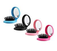 Lot de 4 brosses à cheveux rondes de voyage avec miroir pliable - Mini peigne à cheveux compact - Pour femmes et filles