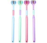 Lot de 4 brosses à dents à 3 côtés à poils doux pour un soin complet des dents et des gencives, soins bucco-dentaires pour adultes et jeunes (bleu, vert, rose, violet)