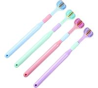 Lot de 4 brosses à dents à 3 côtés à poils doux pour un soin complet des dents et des gencives, soins bucco-dentaires pour adultes et jeunes (bleu, vert, rose, violet)