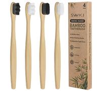 Lot de 4 brosses à dents micro-nano en bambou doux avec 20 000 poils conçus pour les gencives sensibles des enfants et des adultes (poils blancs et gris)