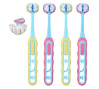 Lot de 4 brosses à dents pour autisme, 3 côtés à poils souples, design triple face pour enfants de 1 à 12 ans, poignée facile à prendre en main et entretien complet