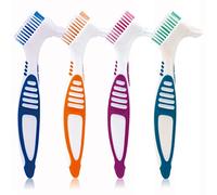 Lot de 4 brosses à dents pour prothèses dentaires, poils multicouches, manche ergonomique en caoutchouc pour nettoyage de fausses dents