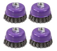 Lot de 4 brosses à pot Ø 75 mm - Brosse métallique avec filetage M14 - Pour meuleuse d'angle - Élimination de la rouille/nettoyage du métal - Fil d'acier robuste et durable