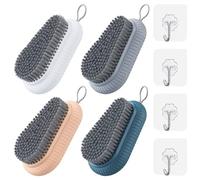Lot de 4 brosses de lavage à la main, avec corde suspendue, brosse à ongles, avec 4 crochets adhésifs, pour chaussures, salle de bain, WC, lavabo, atelier, bleu profond, blanc, gris, rose